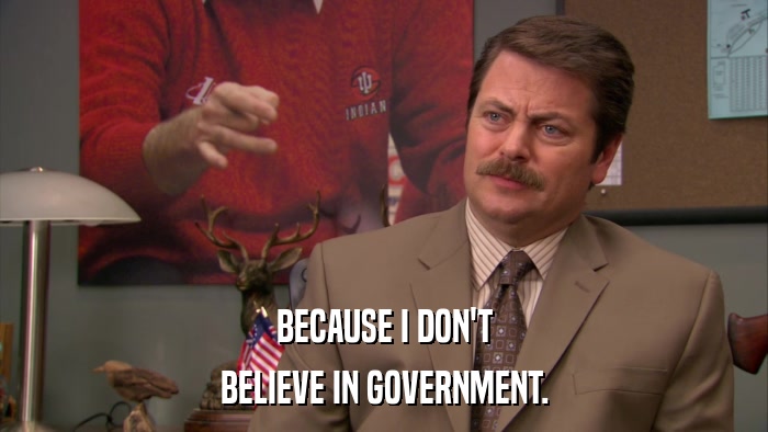 BECAUSE I DON'T BELIEVE IN GOVERNMENT. 