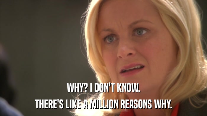 WHY? I DON'T KNOW. THERE'S LIKE A MILLION REASONS WHY. 
