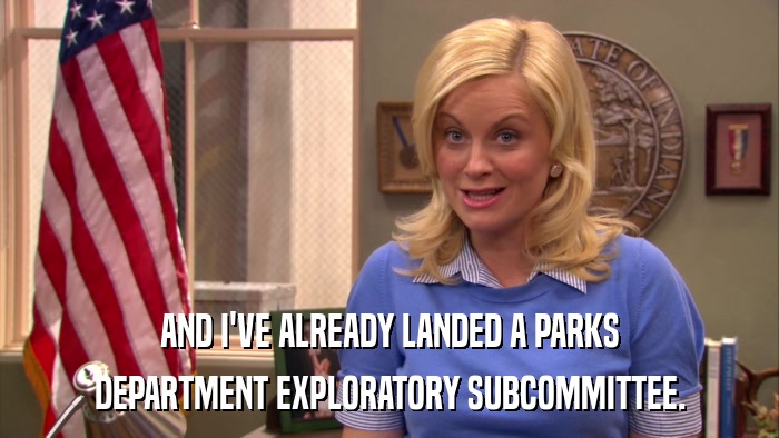 AND I'VE ALREADY LANDED A PARKS DEPARTMENT EXPLORATORY SUBCOMMITTEE. 