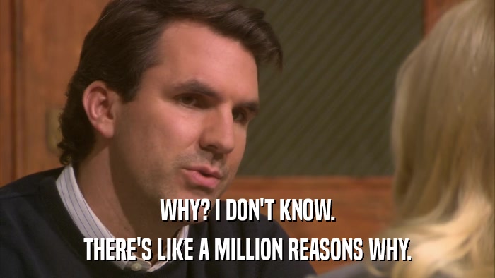 WHY? I DON'T KNOW. THERE'S LIKE A MILLION REASONS WHY. 