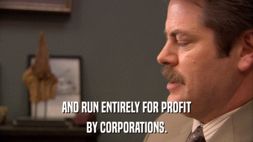 AND RUN ENTIRELY FOR PROFIT BY CORPORATIONS. 