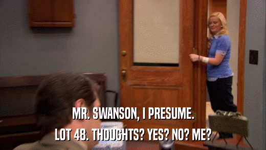 MR. SWANSON, I PRESUME. LOT 48. THOUGHTS? YES? NO? ME? 