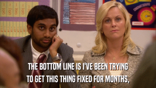 THE BOTTOM LINE IS I'VE BEEN TRYING TO GET THIS THING FIXED FOR MONTHS, 