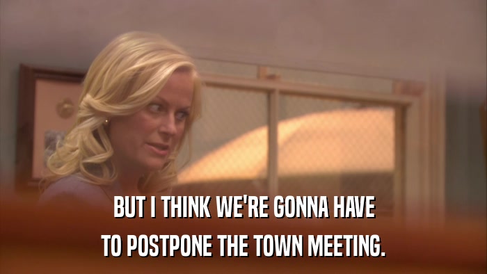 BUT I THINK WE'RE GONNA HAVE TO POSTPONE THE TOWN MEETING. 