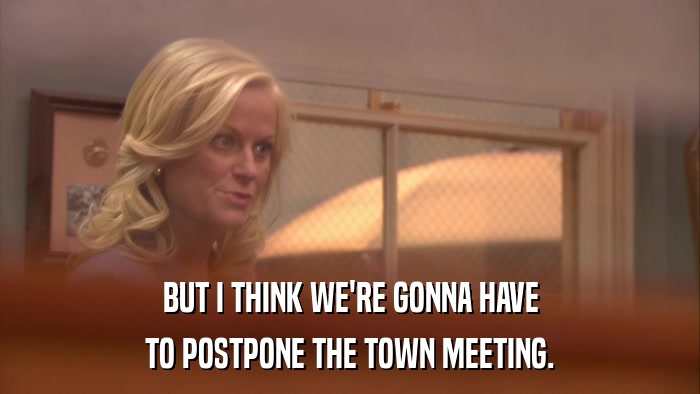 BUT I THINK WE'RE GONNA HAVE TO POSTPONE THE TOWN MEETING. 