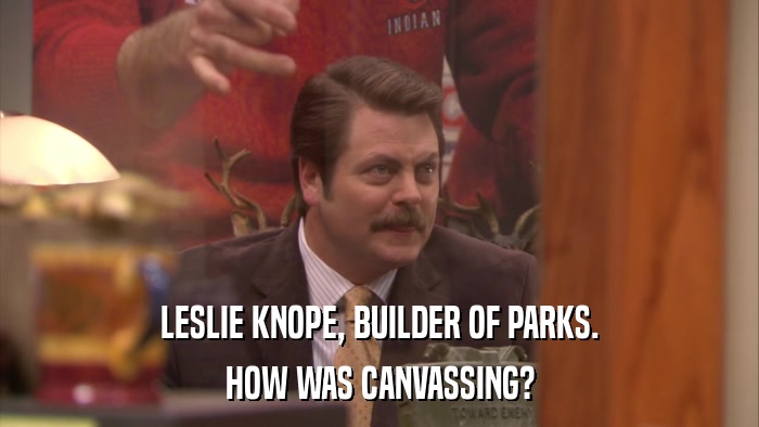 LESLIE KNOPE, BUILDER OF PARKS. HOW WAS CANVASSING? 