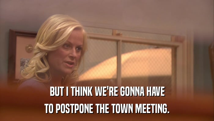 BUT I THINK WE'RE GONNA HAVE TO POSTPONE THE TOWN MEETING. 