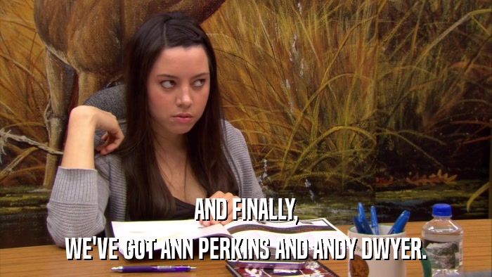 AND FINALLY, WE'VE GOT ANN PERKINS AND ANDY DWYER. 