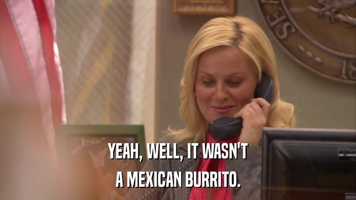 YEAH, WELL, IT WASN'T A MEXICAN BURRITO. 