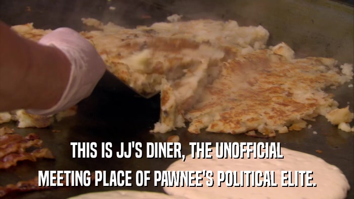 THIS IS JJ'S DINER, THE UNOFFICIAL MEETING PLACE OF PAWNEE'S POLITICAL ELITE. 