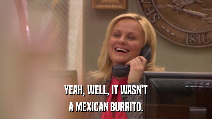 YEAH, WELL, IT WASN'T A MEXICAN BURRITO. 