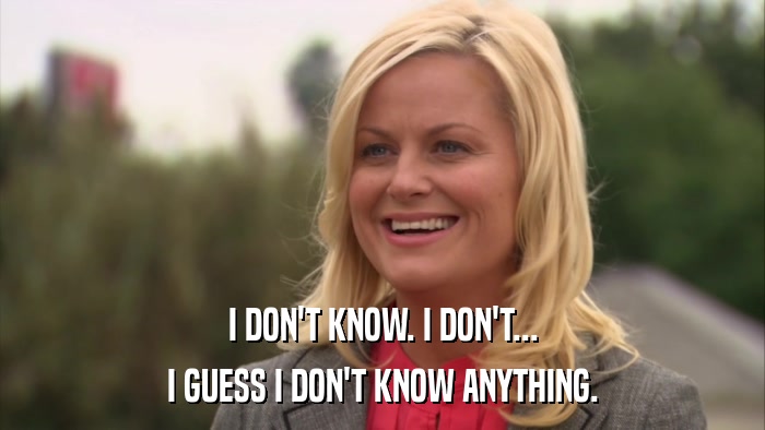 I DON'T KNOW. I DON'T... I GUESS I DON'T KNOW ANYTHING. 