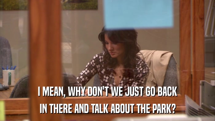 I MEAN, WHY DON'T WE JUST GO BACK IN THERE AND TALK ABOUT THE PARK? 