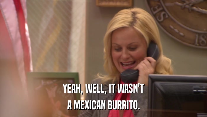 YEAH, WELL, IT WASN'T A MEXICAN BURRITO. 