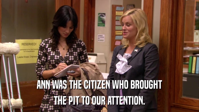 ANN WAS THE CITIZEN WHO BROUGHT THE PIT TO OUR ATTENTION. 