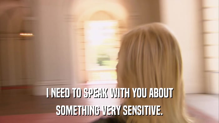 I NEED TO SPEAK WITH YOU ABOUT SOMETHING VERY SENSITIVE. 