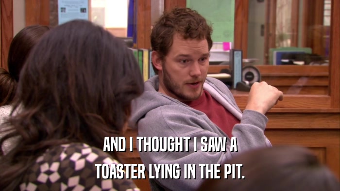 AND I THOUGHT I SAW A TOASTER LYING IN THE PIT. 