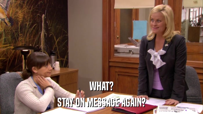 WHAT? STAY ON MESSAGE AGAIN? 