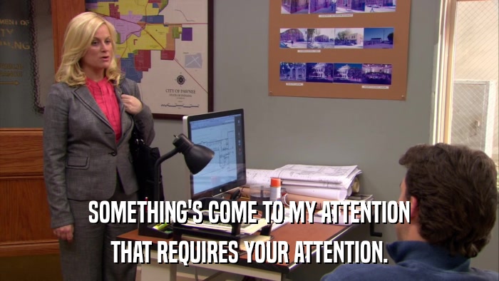 SOMETHING'S COME TO MY ATTENTION THAT REQUIRES YOUR ATTENTION. 