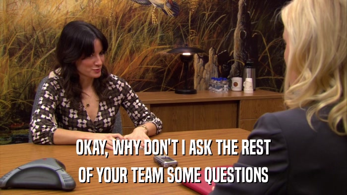 OKAY, WHY DON'T I ASK THE REST OF YOUR TEAM SOME QUESTIONS 
