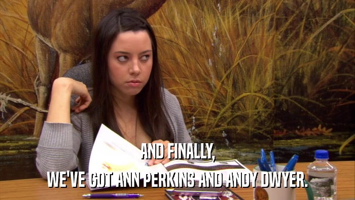 AND FINALLY, WE'VE GOT ANN PERKINS AND ANDY DWYER. 