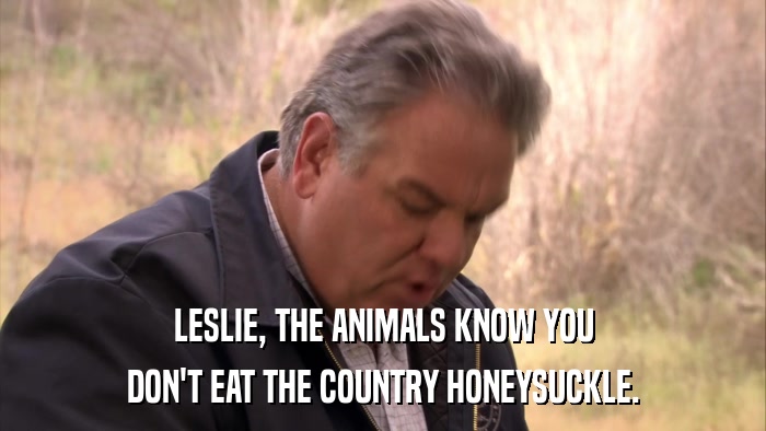 LESLIE, THE ANIMALS KNOW YOU DON'T EAT THE COUNTRY HONEYSUCKLE. 