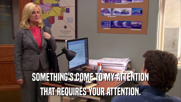 SOMETHING'S COME TO MY ATTENTION THAT REQUIRES YOUR ATTENTION. 