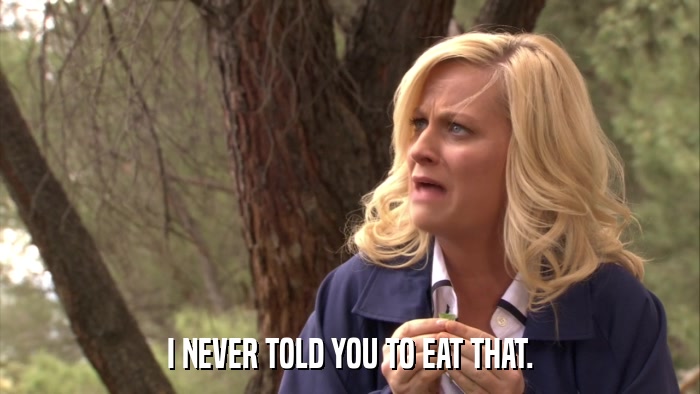 I NEVER TOLD YOU TO EAT THAT.  