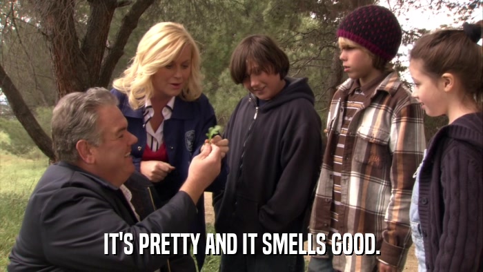 IT'S PRETTY AND IT SMELLS GOOD.  