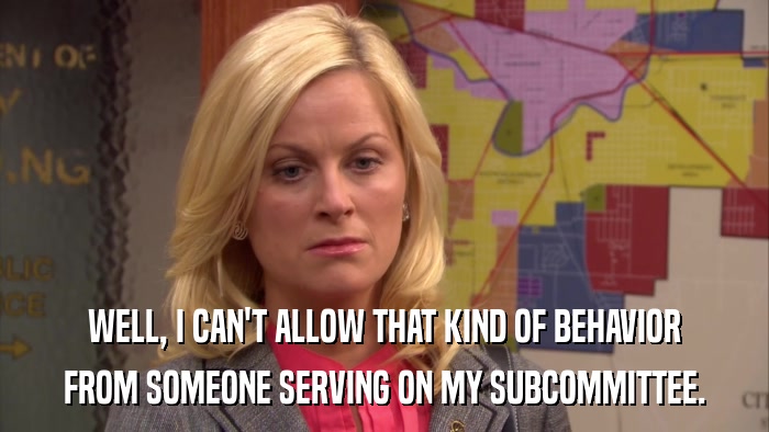 WELL, I CAN'T ALLOW THAT KIND OF BEHAVIOR FROM SOMEONE SERVING ON MY SUBCOMMITTEE. 