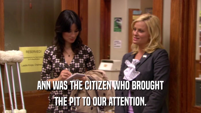 ANN WAS THE CITIZEN WHO BROUGHT THE PIT TO OUR ATTENTION. 
