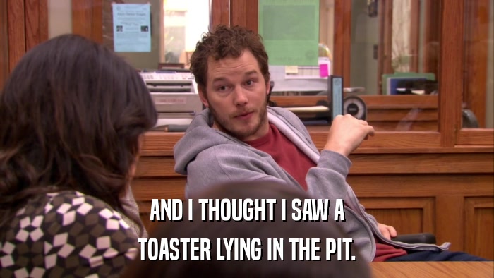 AND I THOUGHT I SAW A TOASTER LYING IN THE PIT. 