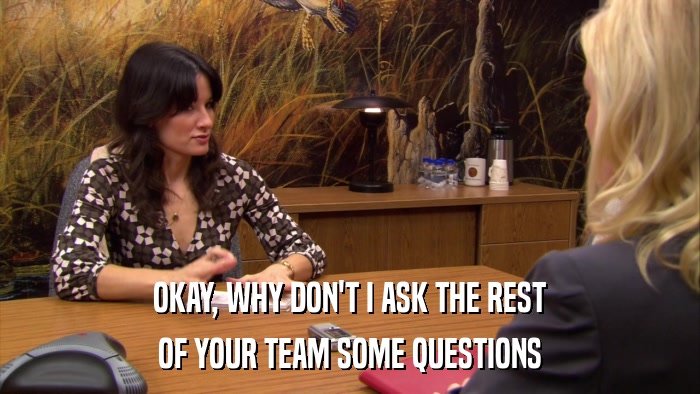 OKAY, WHY DON'T I ASK THE REST OF YOUR TEAM SOME QUESTIONS 