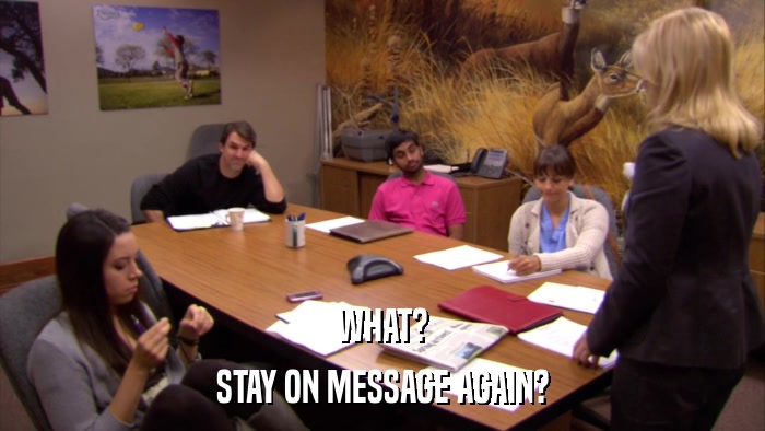 WHAT? STAY ON MESSAGE AGAIN? 