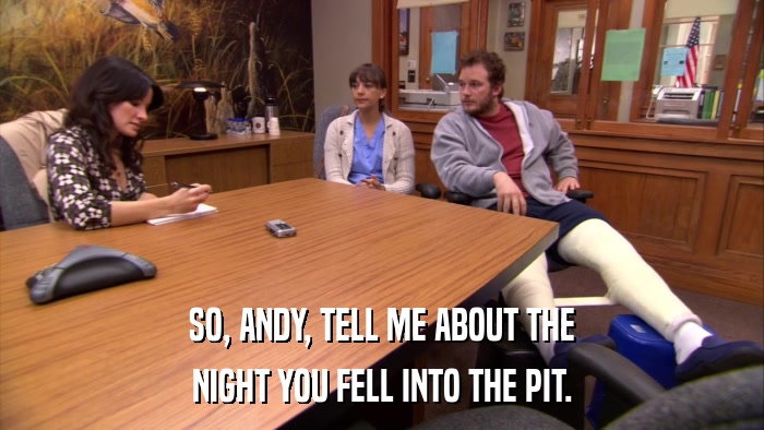 SO, ANDY, TELL ME ABOUT THE NIGHT YOU FELL INTO THE PIT. 