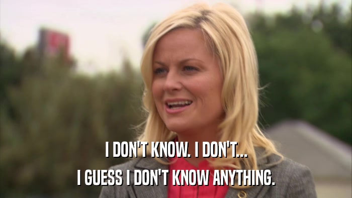 I DON'T KNOW. I DON'T... I GUESS I DON'T KNOW ANYTHING. 