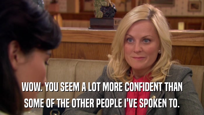 WOW. YOU SEEM A LOT MORE CONFIDENT THAN SOME OF THE OTHER PEOPLE I'VE SPOKEN TO. 