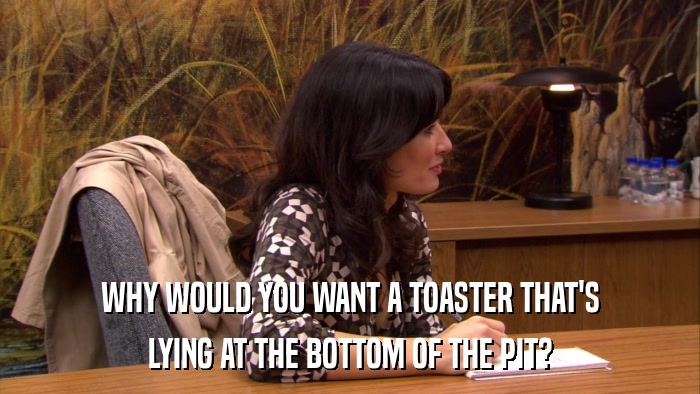 WHY WOULD YOU WANT A TOASTER THAT'S LYING AT THE BOTTOM OF THE PIT? 