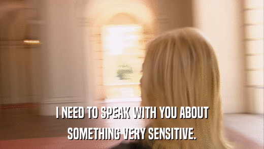 I NEED TO SPEAK WITH YOU ABOUT SOMETHING VERY SENSITIVE. 