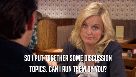 SO I PUT TOGETHER SOME DISCUSSION TOPICS. CAN I RUN THEM BY YOU? 
