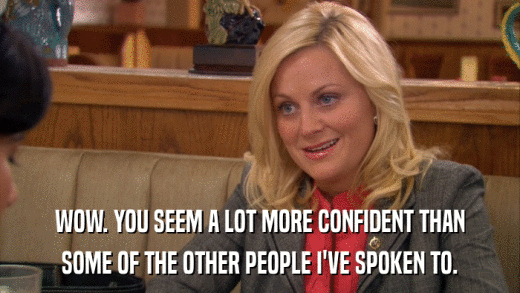 WOW. YOU SEEM A LOT MORE CONFIDENT THAN SOME OF THE OTHER PEOPLE I'VE SPOKEN TO. 