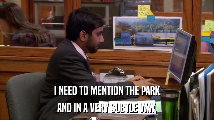 I NEED TO MENTION THE PARK AND IN A VERY SUBTLE WAY, 
