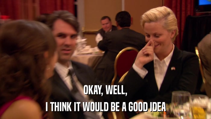 OKAY, WELL, I THINK IT WOULD BE A GOOD IDEA 
