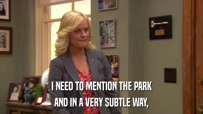 I NEED TO MENTION THE PARK AND IN A VERY SUBTLE WAY, 