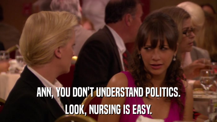 ANN, YOU DON'T UNDERSTAND POLITICS. LOOK, NURSING IS EASY. 
