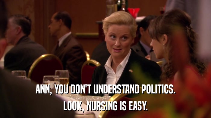 ANN, YOU DON'T UNDERSTAND POLITICS. LOOK, NURSING IS EASY. 