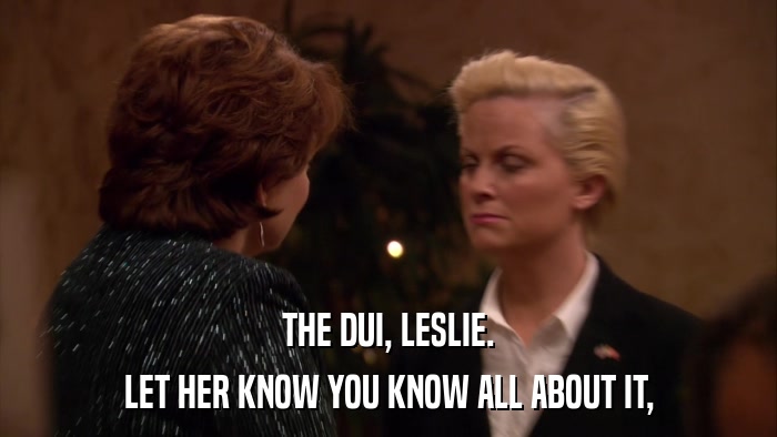 THE DUI, LESLIE. LET HER KNOW YOU KNOW ALL ABOUT IT, 