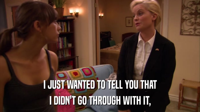 I JUST WANTED TO TELL YOU THAT I DIDN'T GO THROUGH WITH IT, 