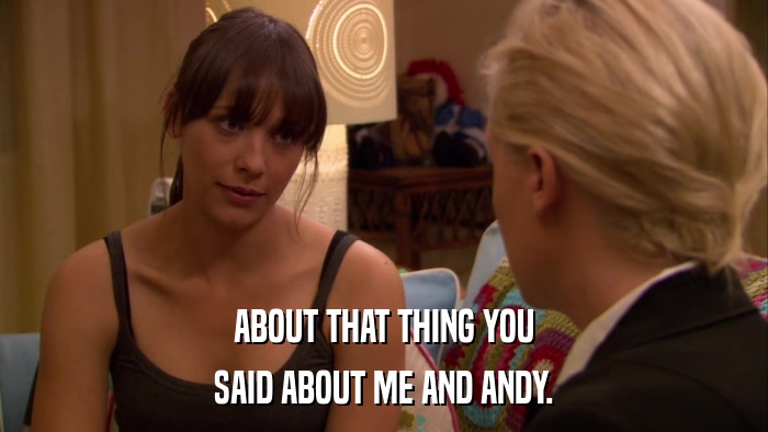 ABOUT THAT THING YOU SAID ABOUT ME AND ANDY. 