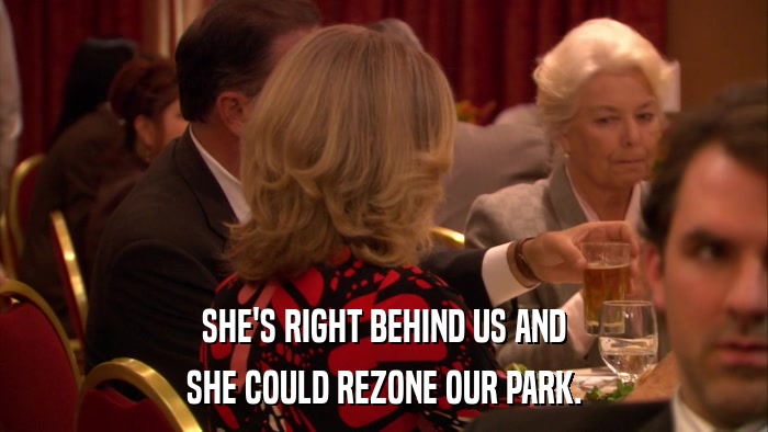 SHE'S RIGHT BEHIND US AND SHE COULD REZONE OUR PARK. 